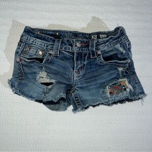 Miss Me Y2K Low Rise Shorts Size 25 Embellished Beaded Distressed Denim